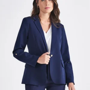 blazer azul marinho manga arregaçada